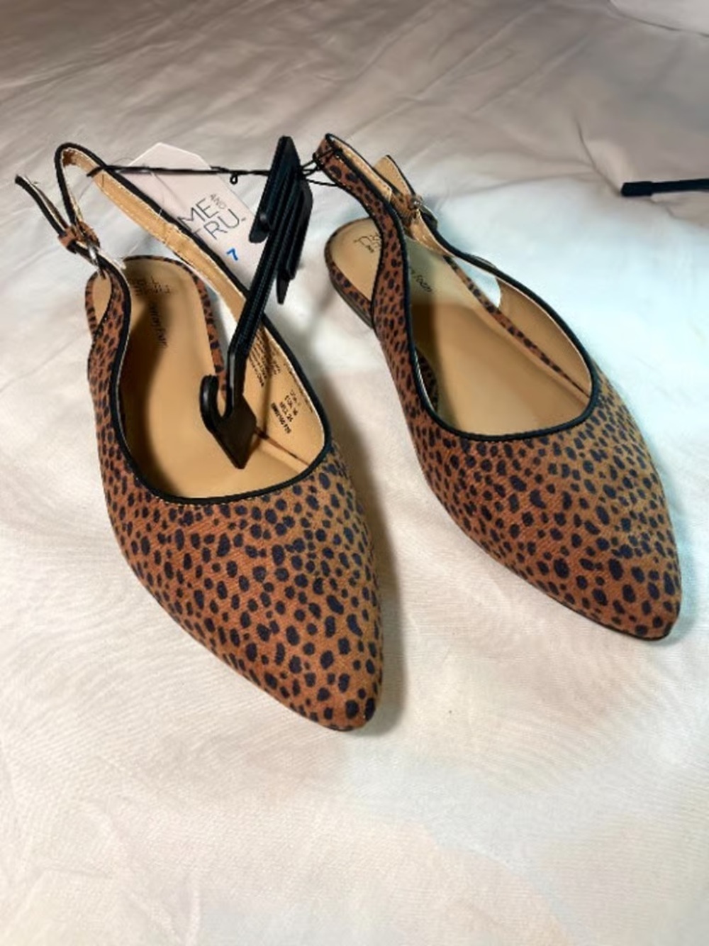 Leopard Print Pointed Slingback Flats - Brown